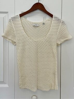 Vince Knit Woven Scoop Neck Short Sleeve Top